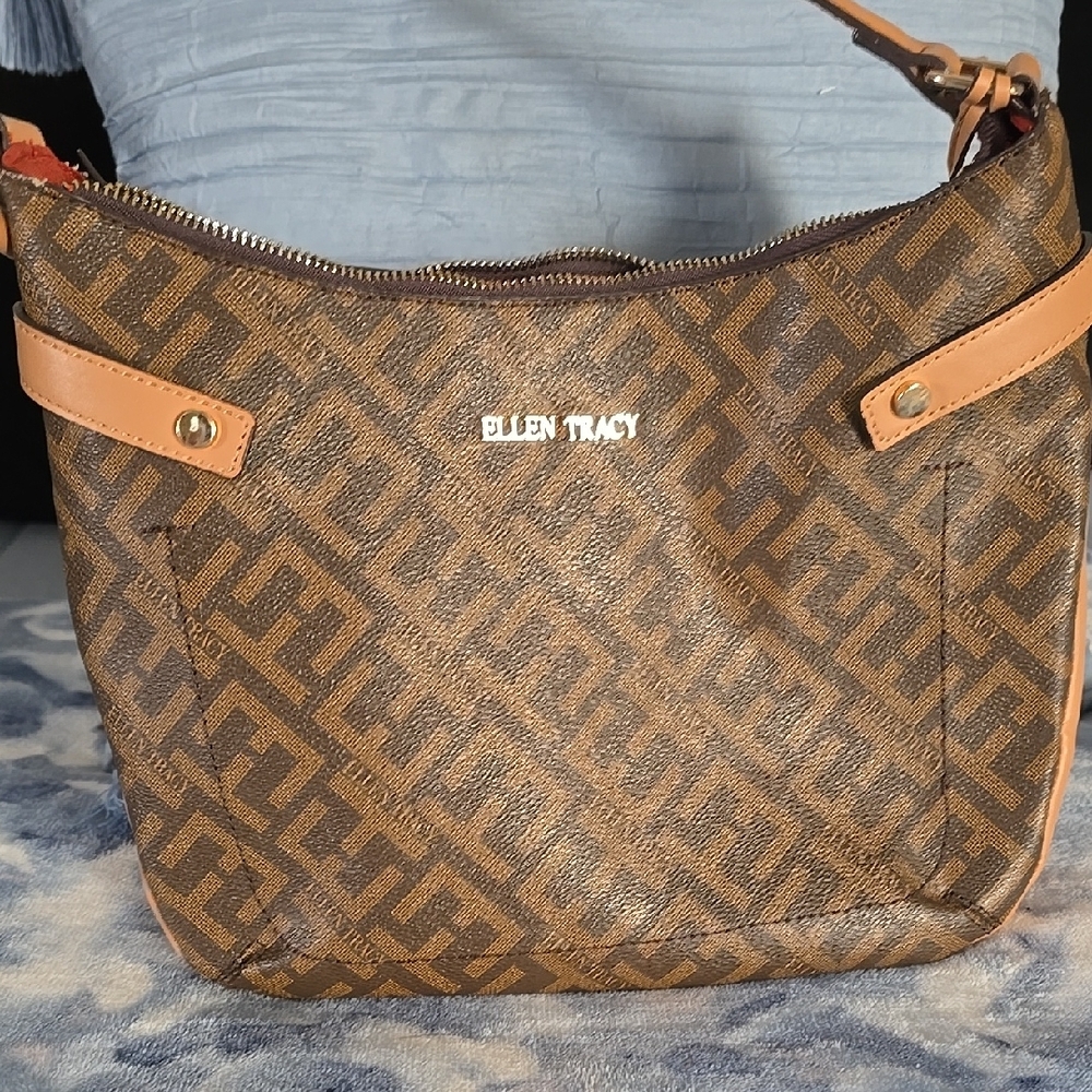 Ellen Tracy Brown Monogram Shoulder Bag
